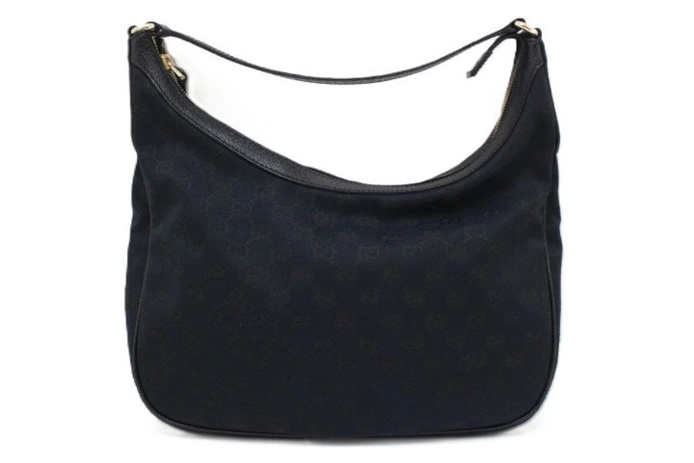 Gucci GG Hobo Bag Black Canvas Leather Shoulder